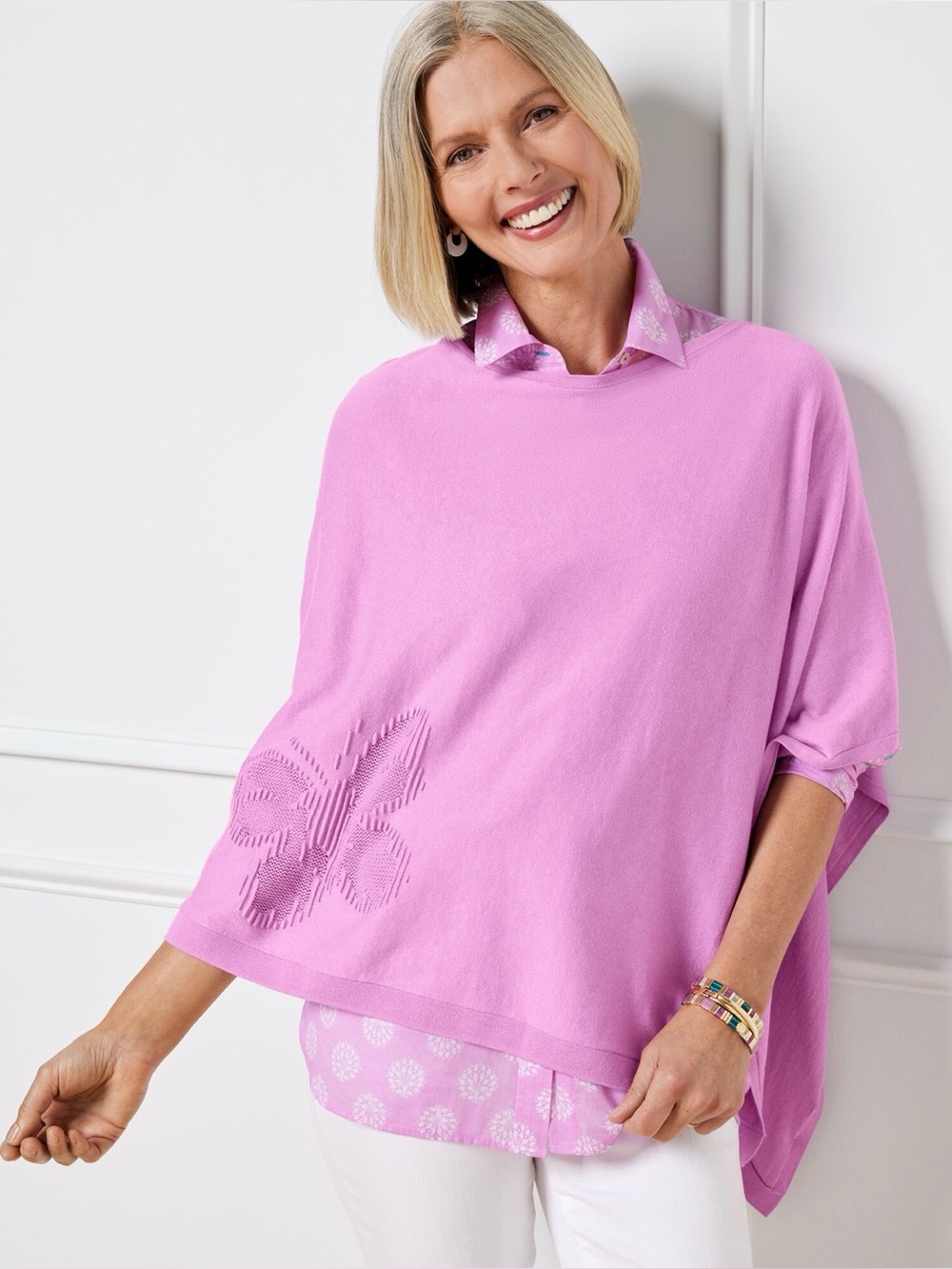 NWT Talbots Butterfly Poncho Lightweight Sweater Purple Pink Plus Size X/1X